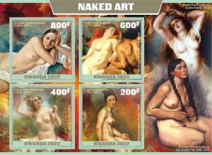 Stamps. Art, Painting, Naked Art, Nu  2022 year , Rwanda 1+1 sheet perforated