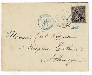 Reunion 1893 cancel in blue on cover to Germany, Scott 24