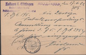 Germany - 17.6.1922 1.25M as single franking on PC to Bremen (5223)