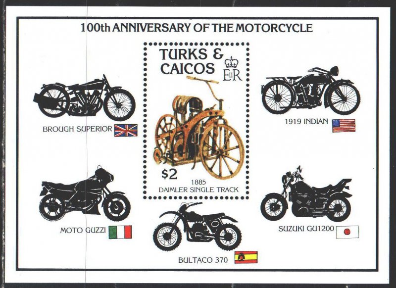 Turks and Caicos. 1985. bl 62. Motorcycles. MNH.