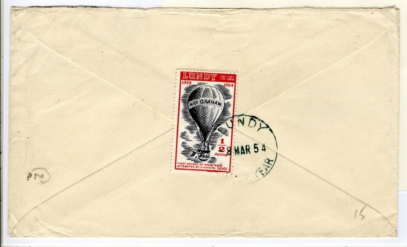 GB Devon Cover LUNDY ½ Puffin Pictorial Stamp Wheathampstead 1954{samwells}PE37 