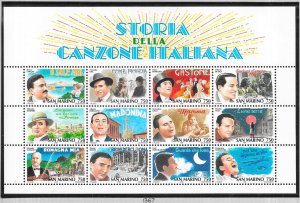 San Marino #1367  450 l  History of Italian Songs sheet of 12 (MNH) CV 10.00