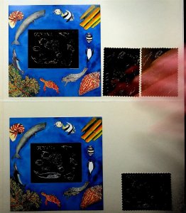 GUYANA - 2 NH SOUVENIR SHEETS+3V OF 1992 - WHALES-SEA LIFE - (WG20)