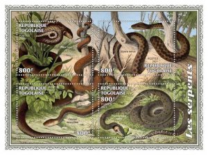 Togo - 2021 Snakes, Indian Cobra, Grass Snake - 4 Stamp Sheet - TG210150a