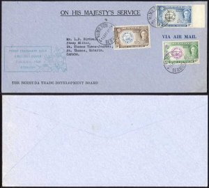 Bermuda 1949 Perots Stamp set on first day cover OHMS env with original letter