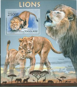 TOGO 2013 WILD ANIMALS OF WEST AFRICA LIONS SOUVENIR SHEET