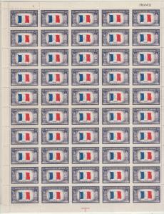 1943-44 U.S 5¢ France overrun country complete sheet MNH Sc# 915