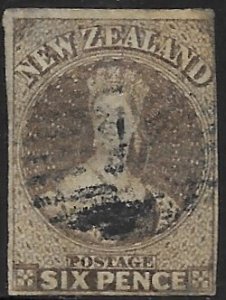 New Zealand 14e   1863   6 p  brown  fine used