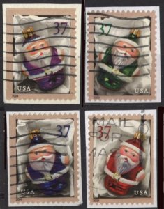 US 3883-3886 (used set of 4 on paper) 37¢ santa ornaments (2004)