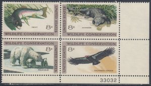 Scott 1427-30 MNH LR Pl Blk 33032 - Wildlife Conservation Issue