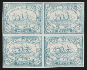 EGYPT Suez Canal Company 1868 Ship 20c blue, block. MNH **. Rare genuine. 