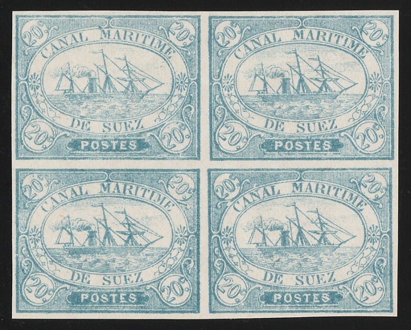 EGYPT Suez Canal Company 1868 Ship 20c blue, block. MNH **. Rare genuine. 