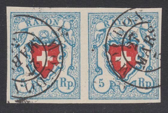 SWITZERLAND  An old forgery of a classic stamp - pair.......................B211