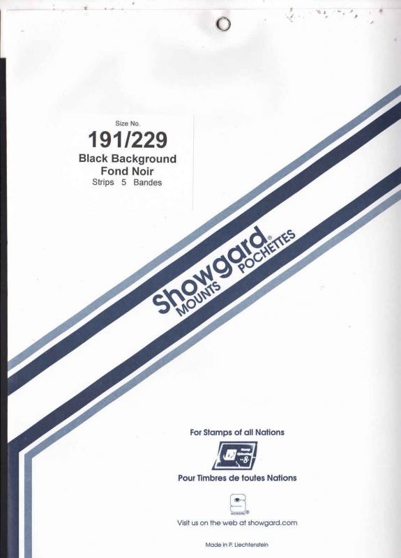 Showgard Stamp Mounts Size 191/229 BLACK Background Pack of 5