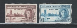 Pitcairn Islands 1946 Peace Omnibus Issue Scott # 9 - 10 MH