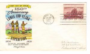 US 1063 (Me-11) 3c Lewis & Clark on FDC Fluegel Multi-Color Cachet ECV $70.00