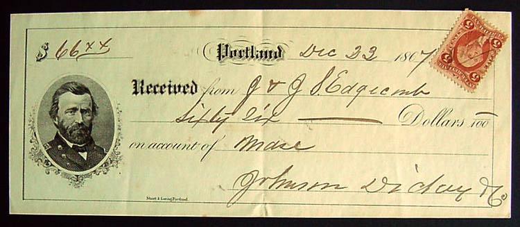 USA, Receipt with Ulysses S Grant vingnette