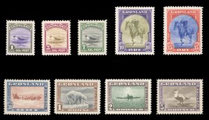 Greenland #10-18 Cat$325, 1945 1o-5k, complete set, never hinged