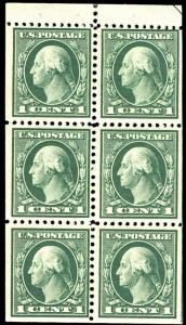 US #498e SUPERB mint never hinged booklet pane, extremely well centered, very...