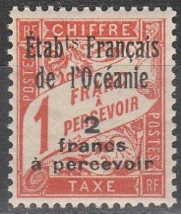 French Polynesia #J9 F-VF Unused  CV $4.00 (A16699)