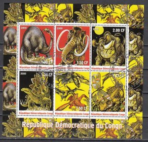 Congo Dem., 2000 Cinderella issue. Dinosaurs, sheet of 6. Canceled. ^