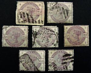 Great Britain, Scott 101, Used, 7 diff plate positions