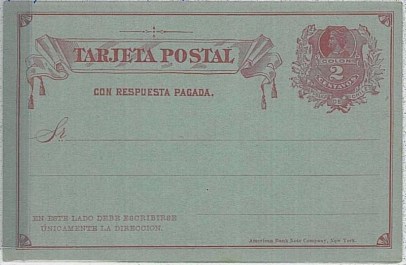 CHILE - Postal Stationery : COLUMBUS COLOMBO -  Higgings & Gage #8 double card