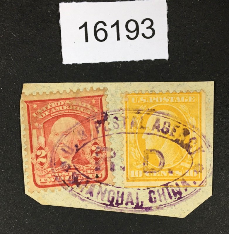 MOMEN: US STAMPS # 319, 338 SHANGHAI CHINA CANCEL USED ON PIECE LOT #16193