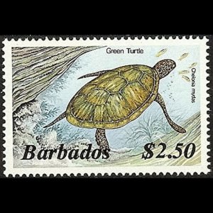 BARBADOS 1985 - Scott# 657 Green Turtle $2.50 NH