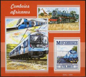 MOZAMBIQUE  2015 AFRICAN TRAINS  TRAINS  SOUVENIR SHEET MINT NEVER HINGED