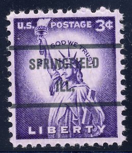 Springfield IL, 1035-71 Bureau Precancel, 3¢ Statue of Liberty