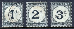 GRENADA — SCOTT J1-J3 (SG D1-D3) — 1892 POSTAGE DUE SET — USED — SCV $10