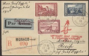 Monaco 1933 Graf Zeppelin 5th SAF Flight Brazil Mi327a Si226 Cover Paris  109236