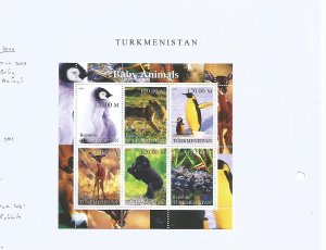 TURKMENISTAN - 2000 - Baby Animals - Perf 6v Sheet - M L H -Private Issue