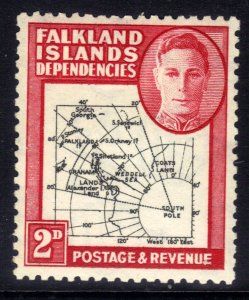 Falkland Islands Depd 1946 - 49 KGV1 2d Carmine & Black Map MM SG G3 ( J1143 )