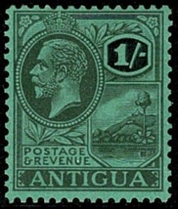 ANTIGUA KG V1921-29 1/- BLACK on EMERALD GREEN (1929) SG76 MH Wmk.MSCA P.14 VGC