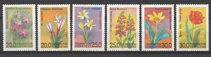 Kyrgyzstan 1993 Flowers 6 MNH stamps 