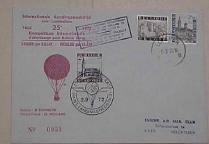 BELGIUM  BALLOON FLIGHT  6-9-1972  CACHETED