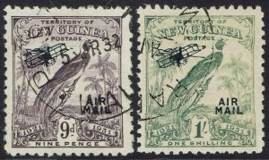 NEW GUINEA 1931 DATED BIRD AIRMAIL 9D AND 1/- USED 
