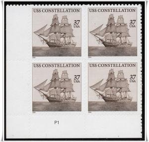 SC#3869 37¢ USS Constellation Plate Block: LL #P1 (2004) SA