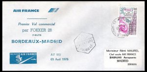 FRANCE - 1978 AIR FRANCE BORDEAUX to MADRID - FIRST FLIGHT COVER FFC