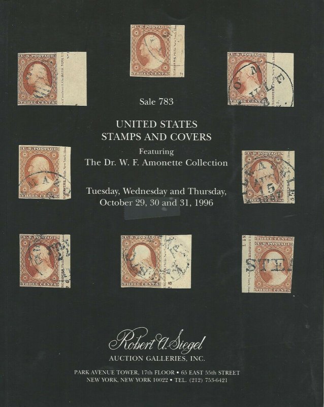 D.W. Amonette, U.S. Stamps & Covers, R.A. Siegel, Sale #916, Oct. 29-31, 1996