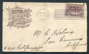 1893 Indianapolis, IN to San Francisco, CA - Letter to brother asking for money
