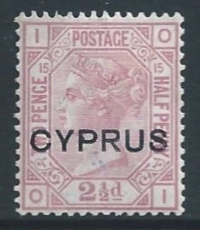 Cyprus #3 MH G.B. Queen Victoria Ovptd. Cyprus - Plate 15