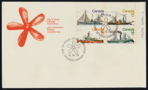 Canada 779a TR Plate Block on FDC - Ice Vessels, Ships, Helicopter