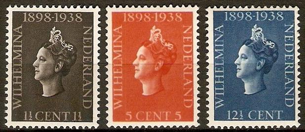 1938 Netherlands Scott 209-211 Queen Wilhelmina MLH