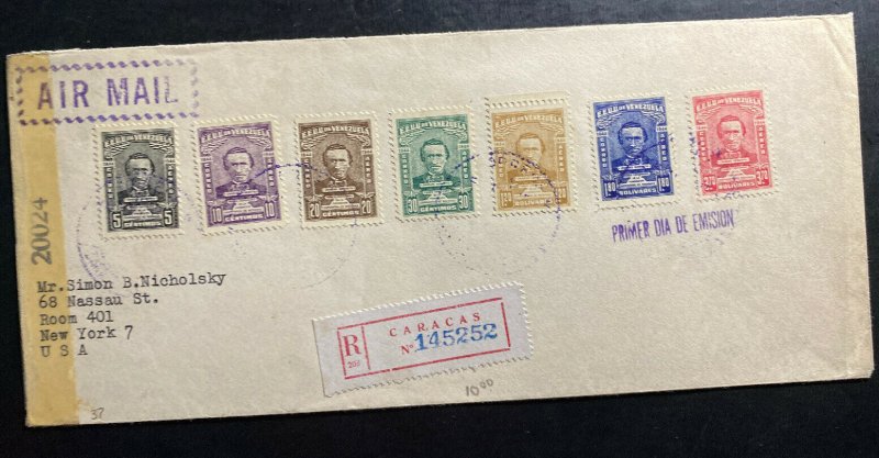 1945 Caracas Venezuela First Day Cover To New York USA Sc#199-205 Stamp Set 2