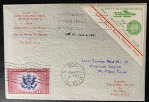 1936 Reynosa Tam Mexico First Rocket Flight Mail cover FFc To McAllen TX USA K