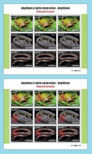 LIBERIA 2023 SHEET 9V (REG & ORIGINAL PACKAGING) - AMPHIBIANS FROGS ALGERIA ALGERIAN NEWT MNH-