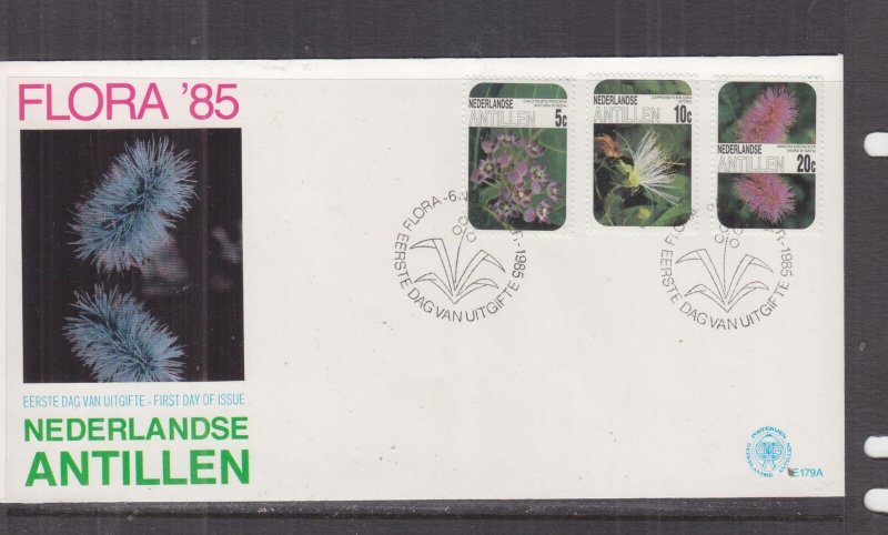 NETHERLANDS ANTILLES,1985 FLOWERS set 6 on two First Day covers 